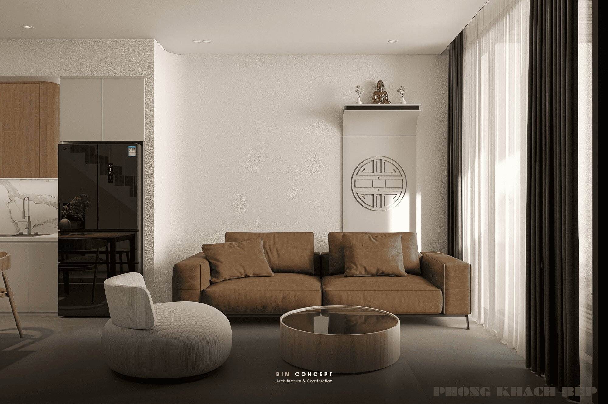 Bàn trà mặt kính kết hợp ghế sofa đệm cao cấp