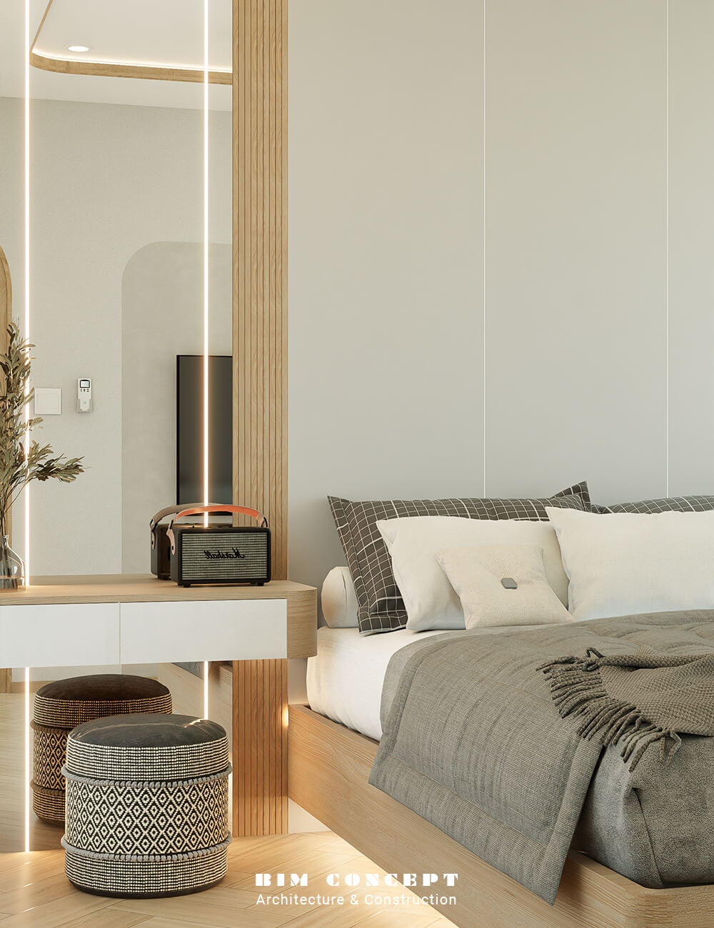 Bàn trang điểm có gương gắn đèn LED