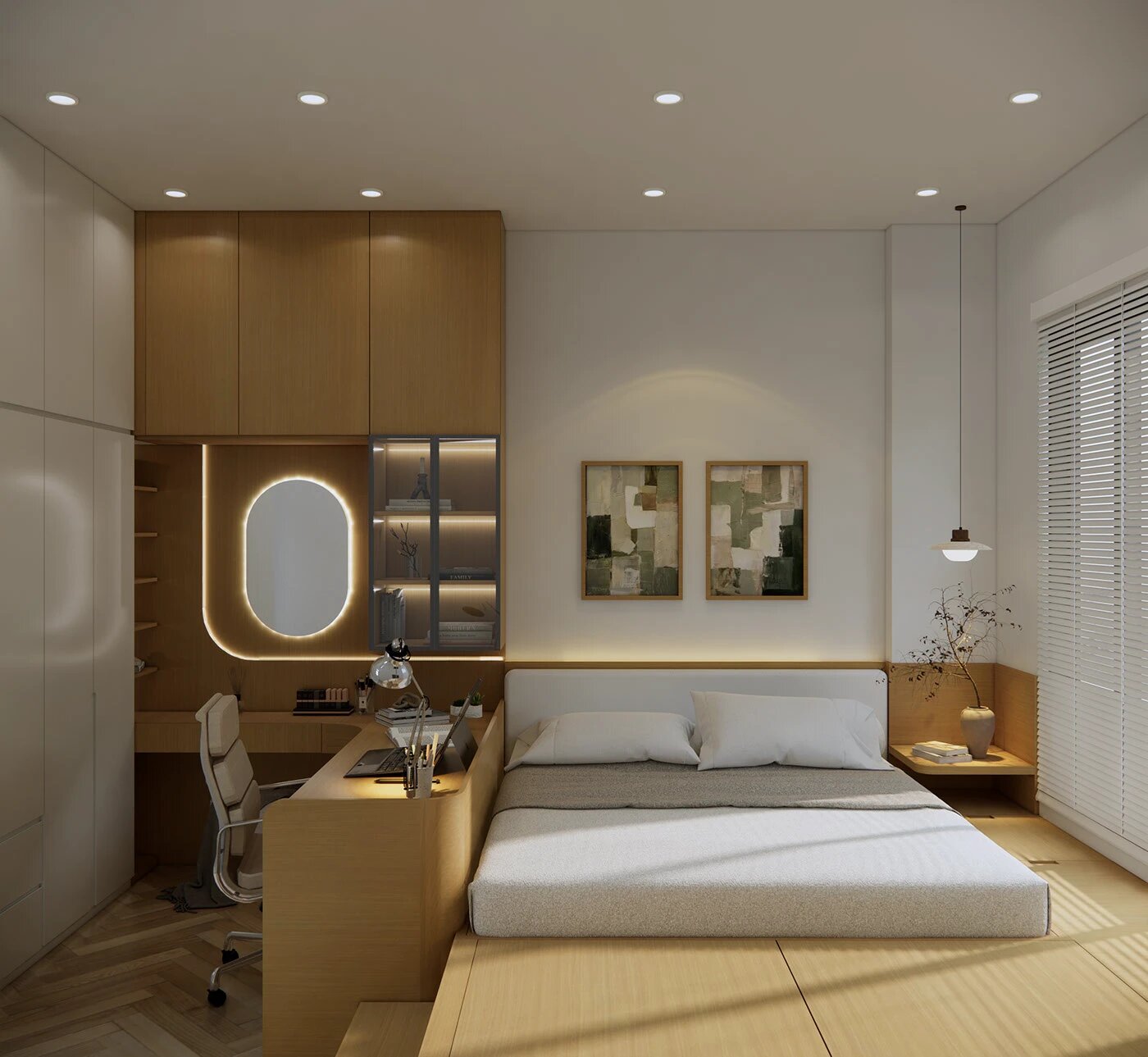 Sử dụng giường bục tiện nghi cho phòng ngủ 12m2