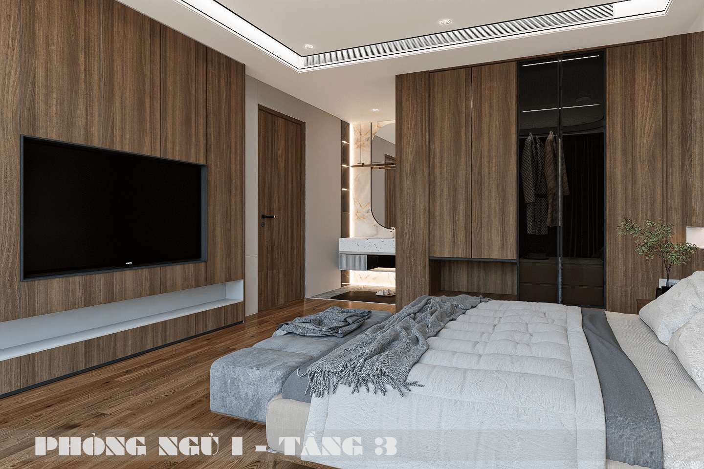 Bố trí tủ gỗ cao đụng trần giúp tối ưu diện tích