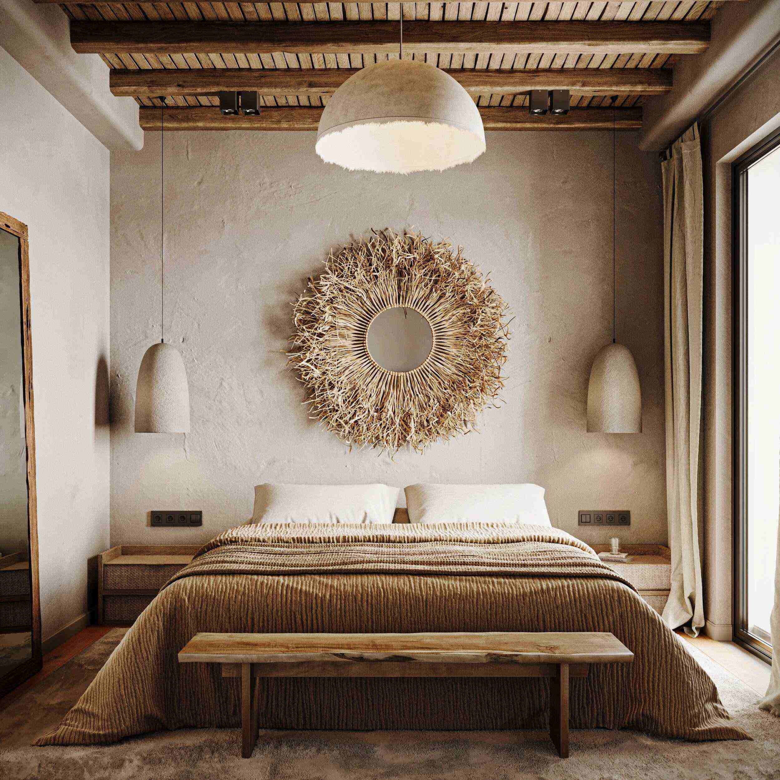 Decor phòng ngủ màu nâu bằng chất liệu tự nhiên