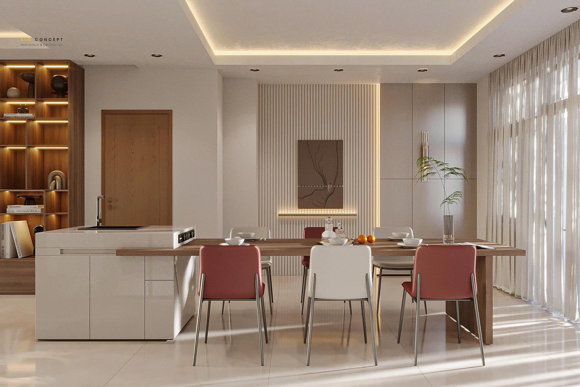 Đảo bếp lớn đa năng kết hợp khu vực ăn nhanh lý tưởng