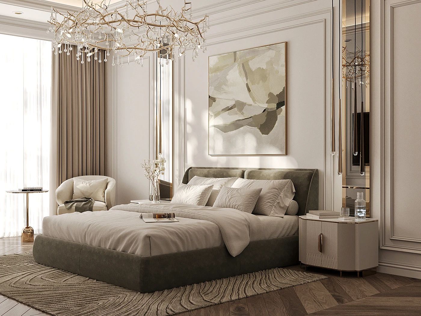 Decor phòng ngủ vợ chồng tân cổ điển sang trọng