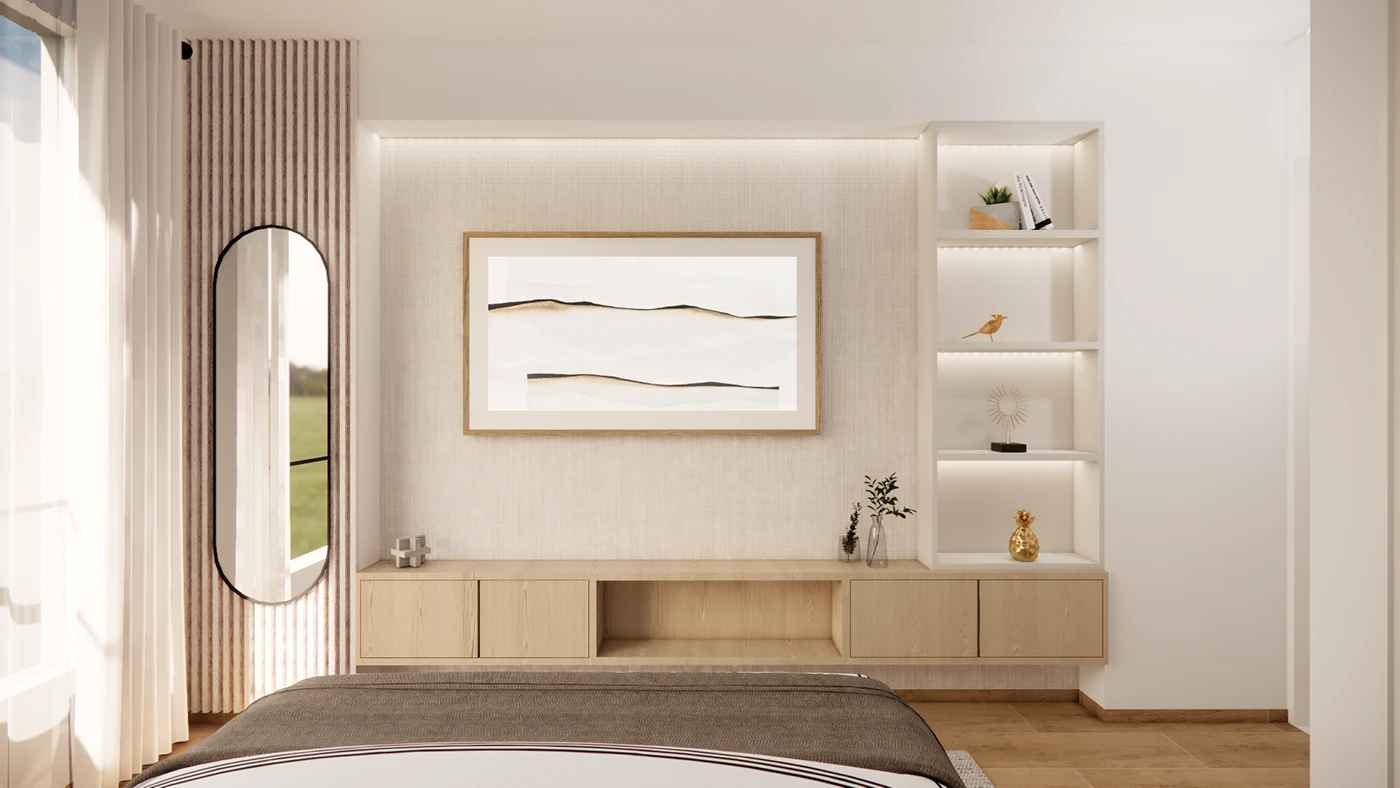 Decor phòng ngủ vợ chồng tông màu trầm ấm