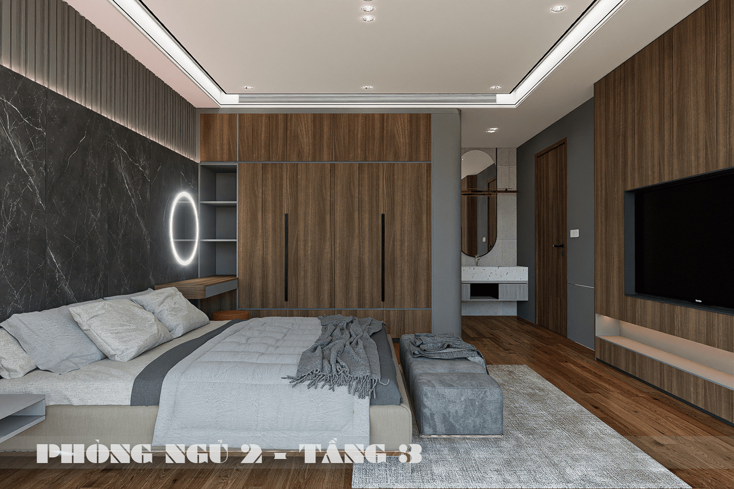 Đèn gương tròn tạo điểm nhấn sang trọng