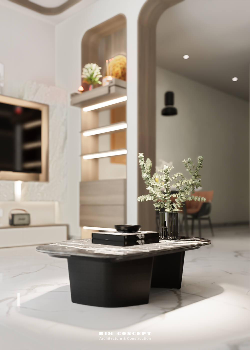Ghế sofa và bàn trà nhỏ gọn sang trọng
