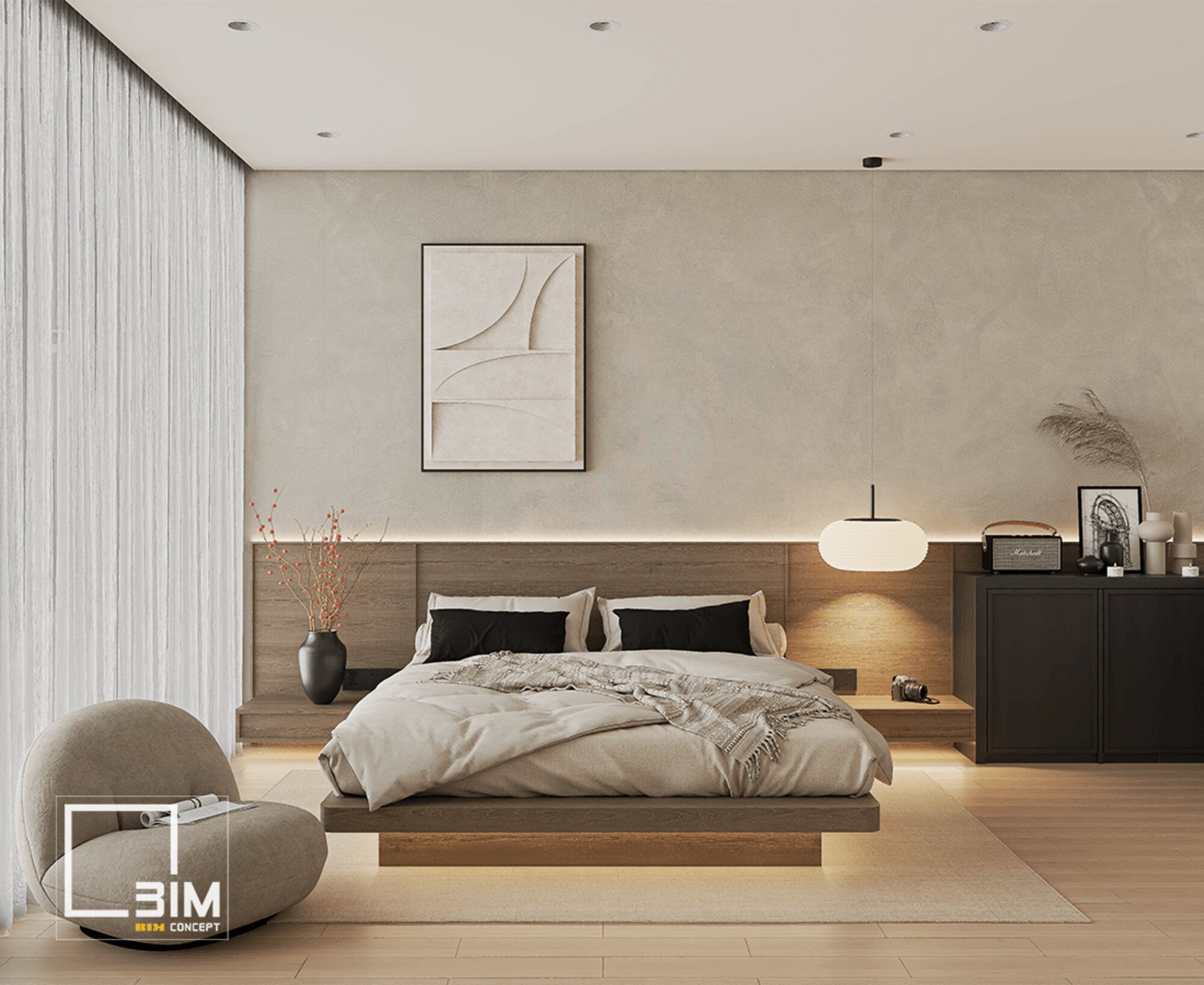 Giường ngủ tích hợp kệ đầu giường thông minh