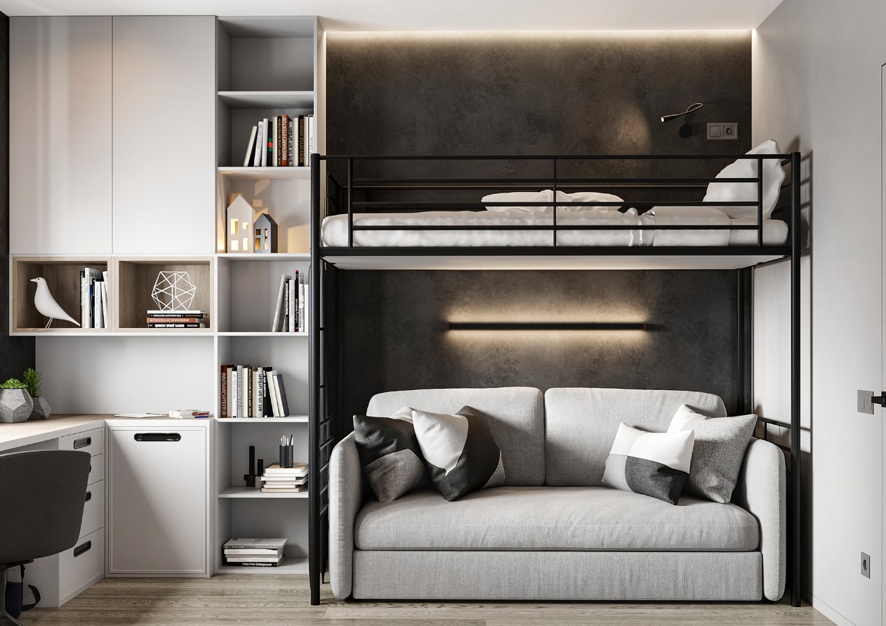 Giường tầng cho phòng ngủ nhỏ kết hợp sofa
