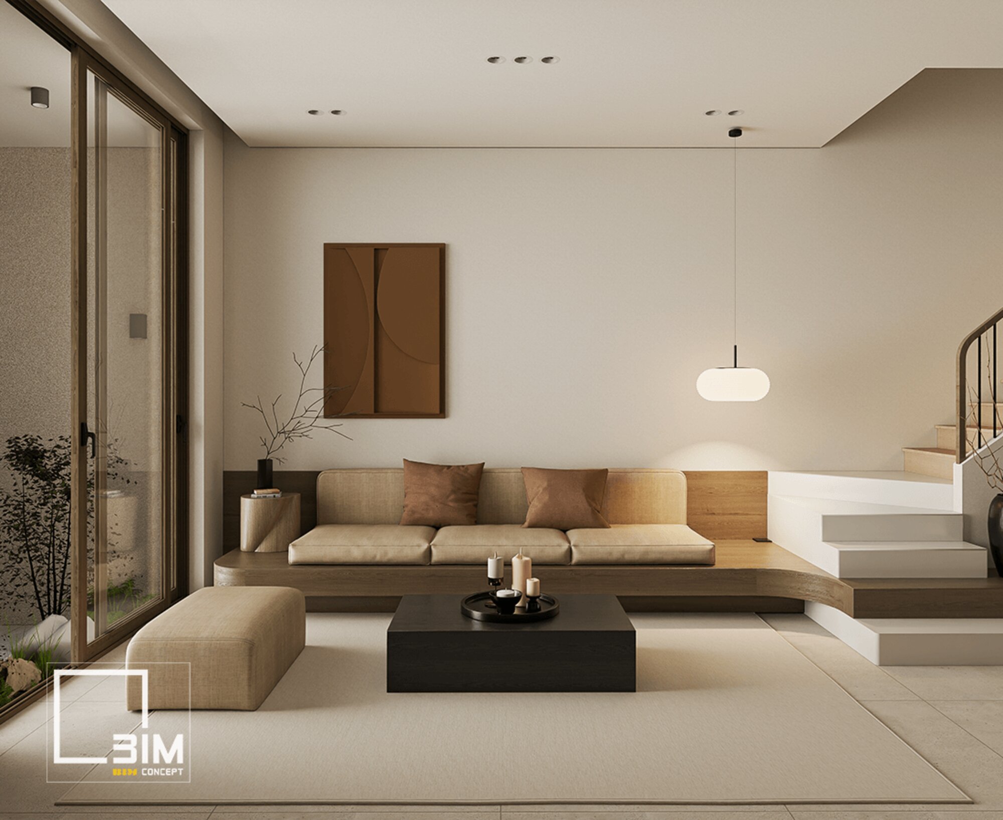 Không gian phòng khách nhà phố 3 tầng hiện đại sang trọng