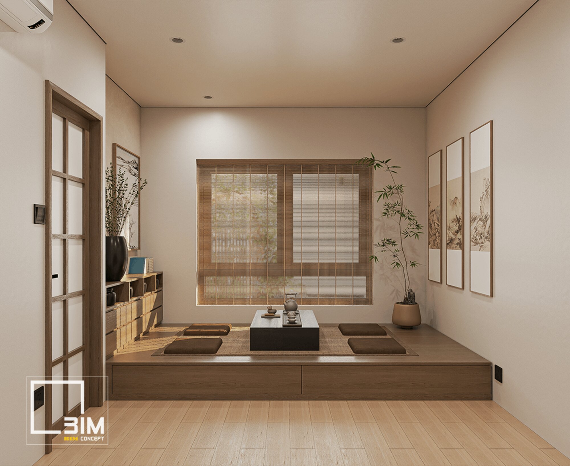 Không gian trà đạo tinh tế trong phòng làm việc