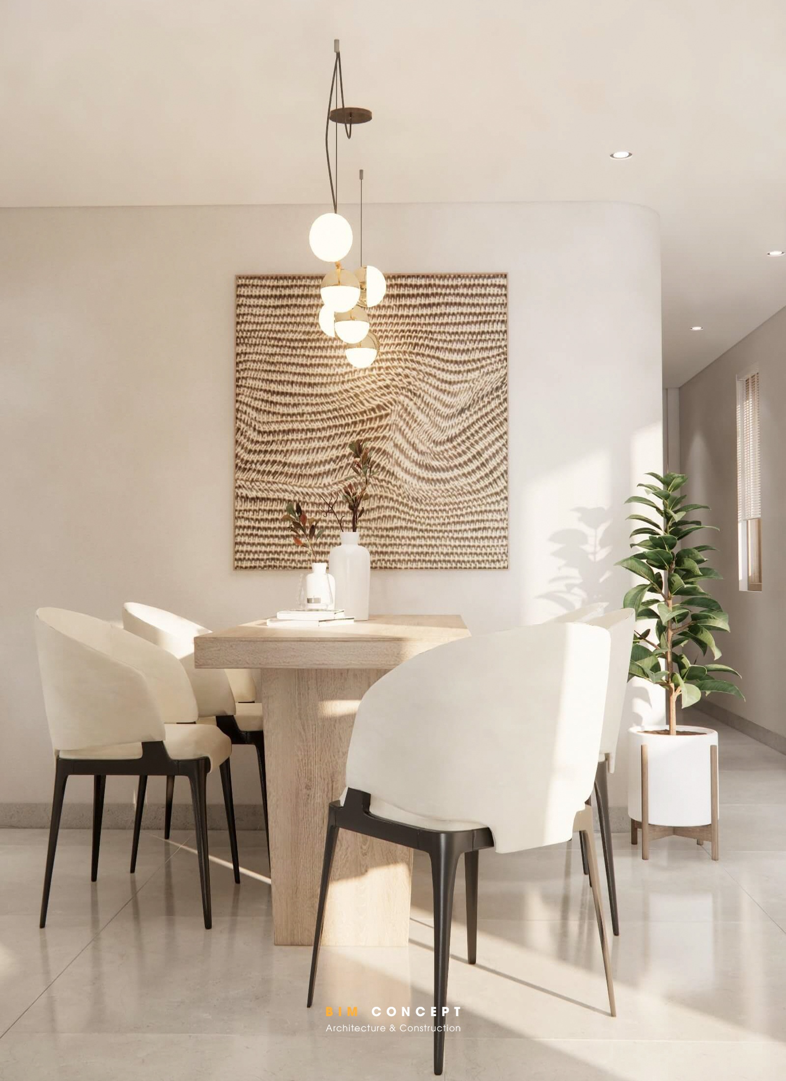 Khu vực ăn uống ấm cúng liền kề bếp