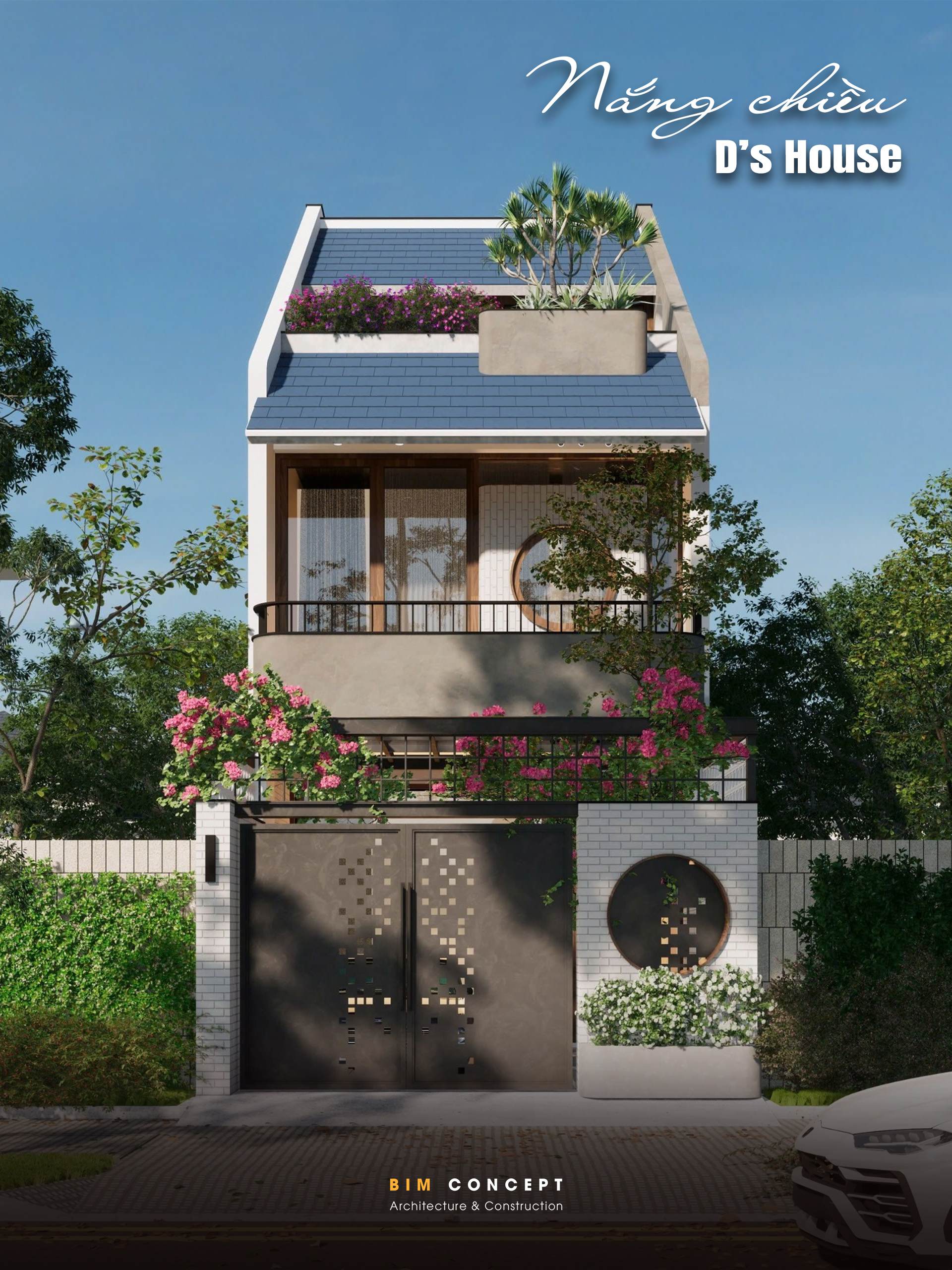 Thiết kế kiến trúc nhà phố 2 tầng 1 tum