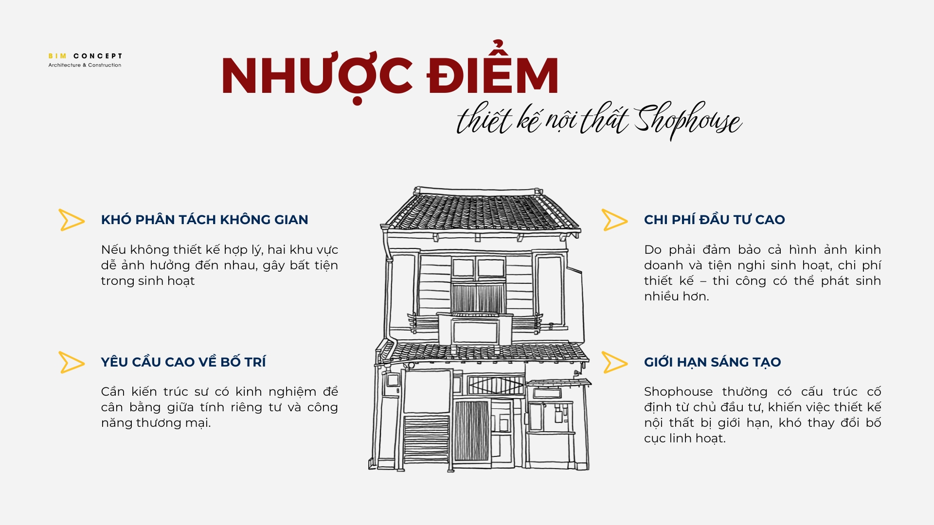 Nhược điểm khi thiết kế nội thất Shophouse