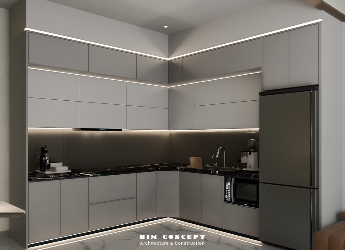 Nội thất bếp hiện đại nhà cấp 4 mái bằng