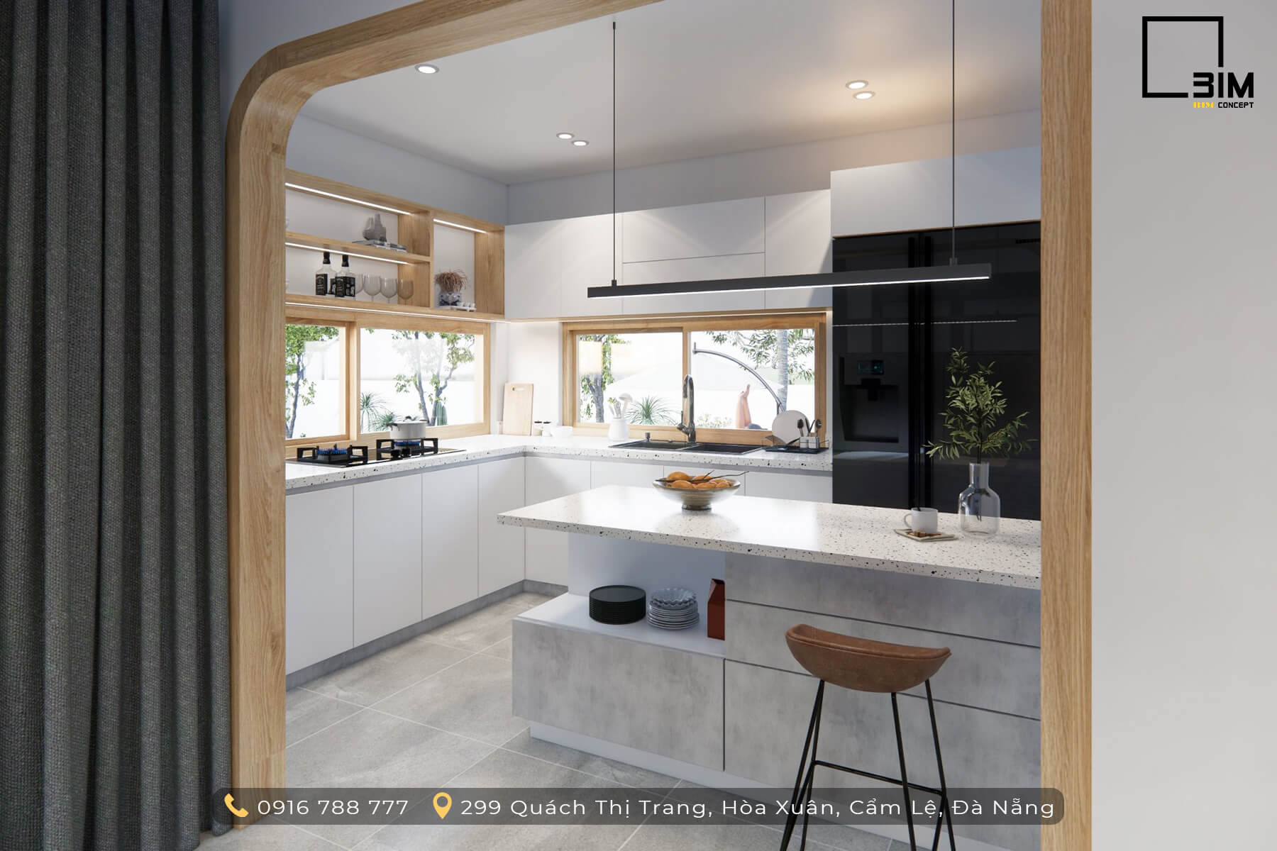 Nội thất bếp tối giản cho nhà cấp 4 gác lửng