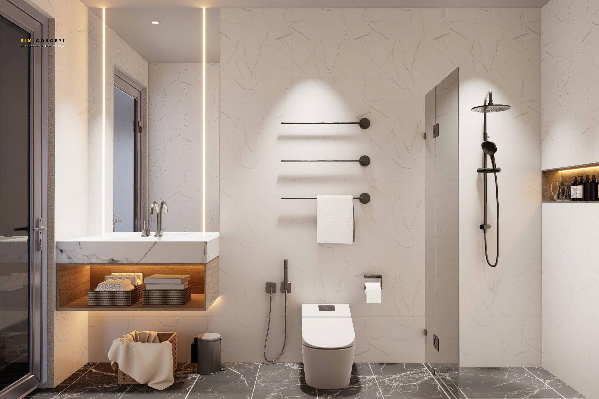 Nội thất nhà vệ sinh hiện đại ưu tiên sự tối giản