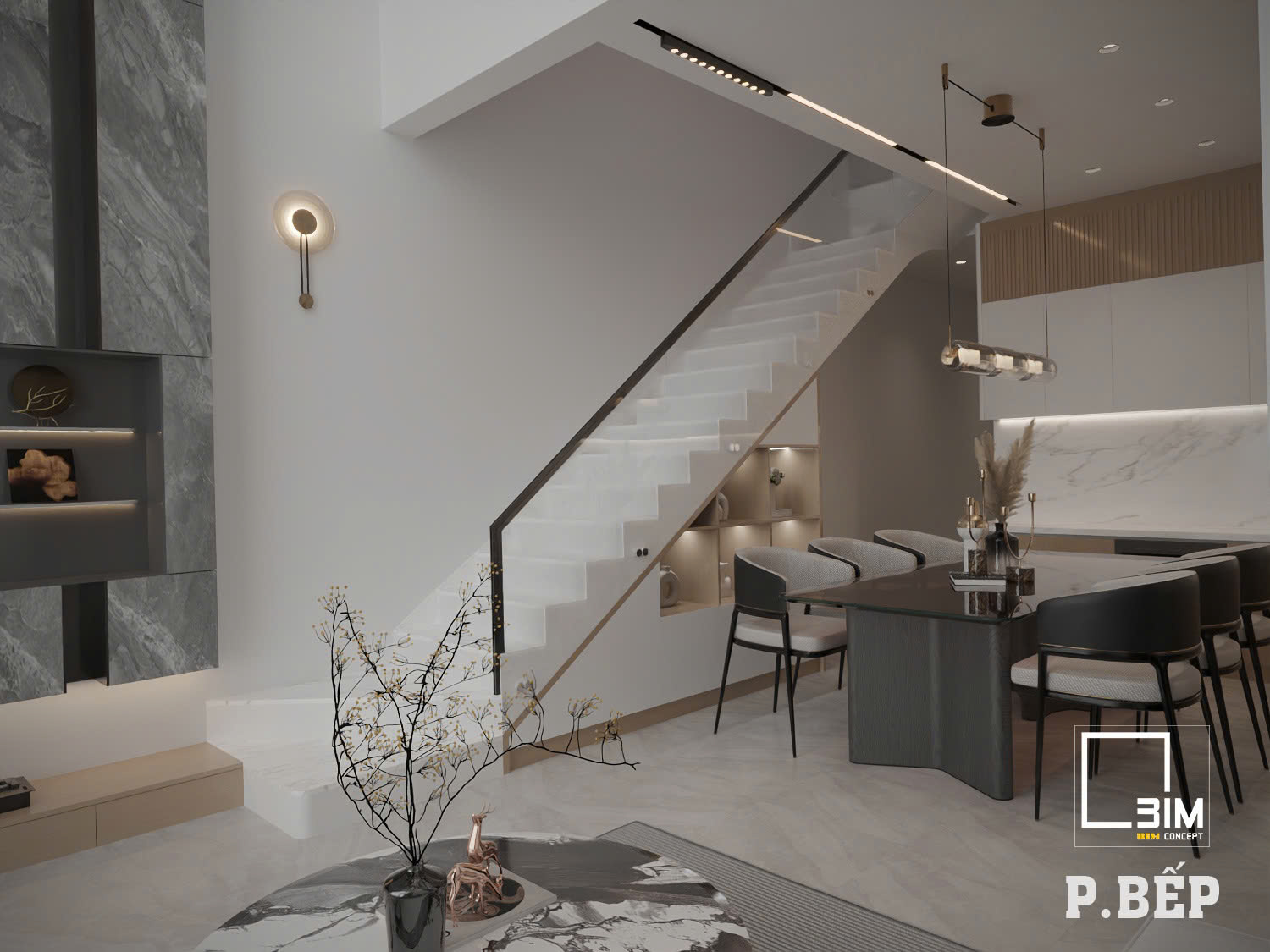 Nội thất phòng bếp sang trọng cho nhà cấp 4 gác lửng