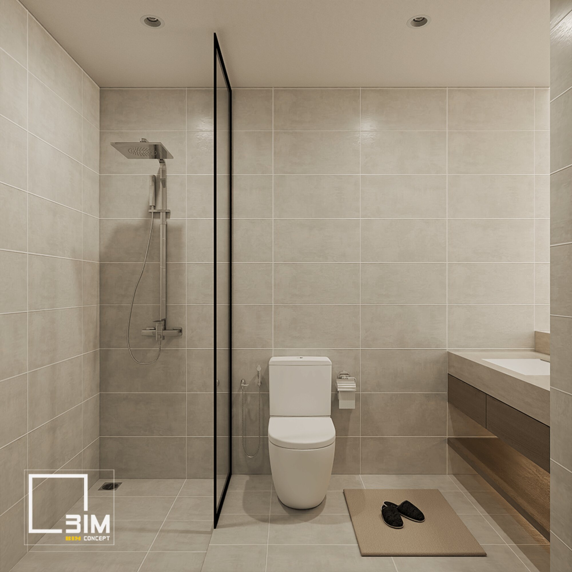 Nội thất nhà tắm kết hợp kính giúp mở rộng diện tích