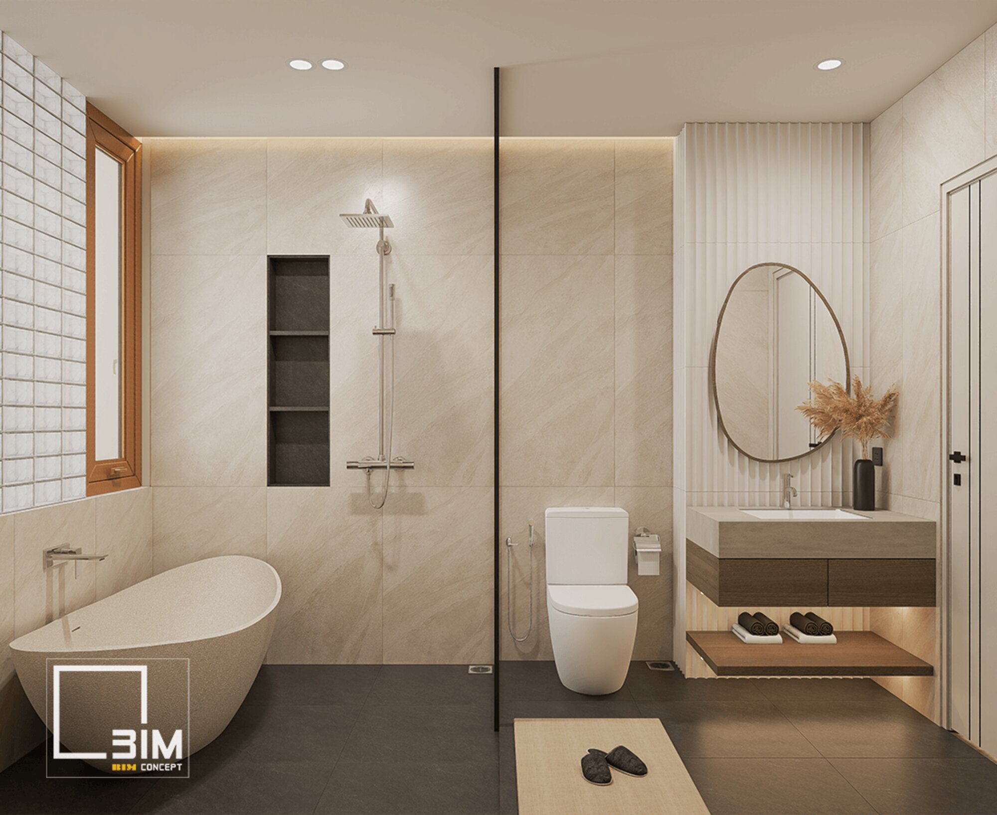 Không gian phòng tắm đơn giản và tiện dụng
