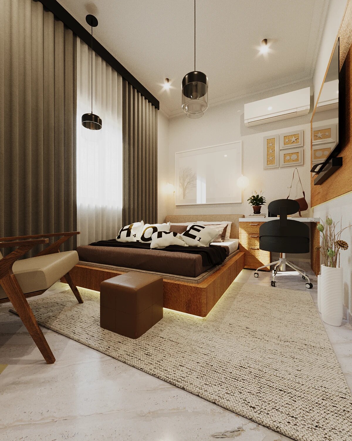Decor phòng ngủ 4m2 theo phong cách hiện đại trẻ trung