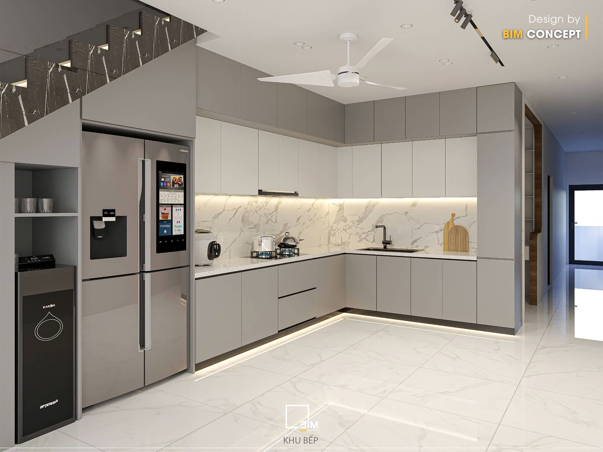 Thiết kế bếp tối giản đầy đủ mọi công năng