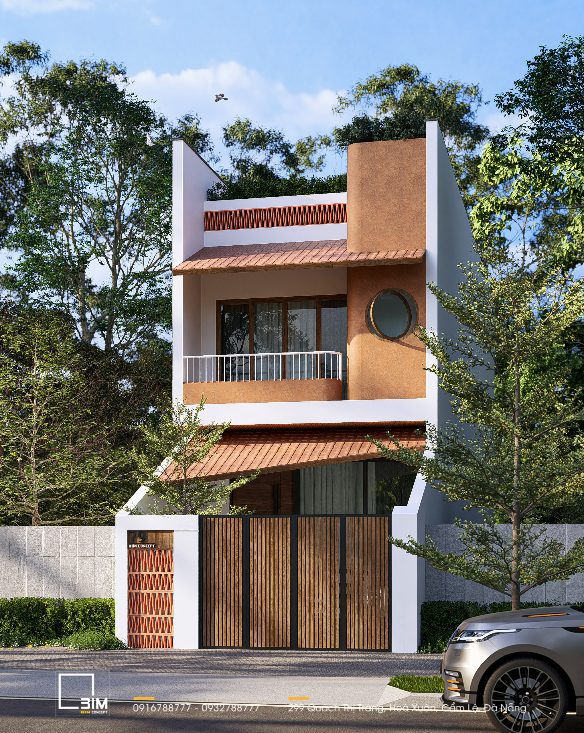 Thiết kế kiến trúc nhà phố 2 tầng với gam màu ấm