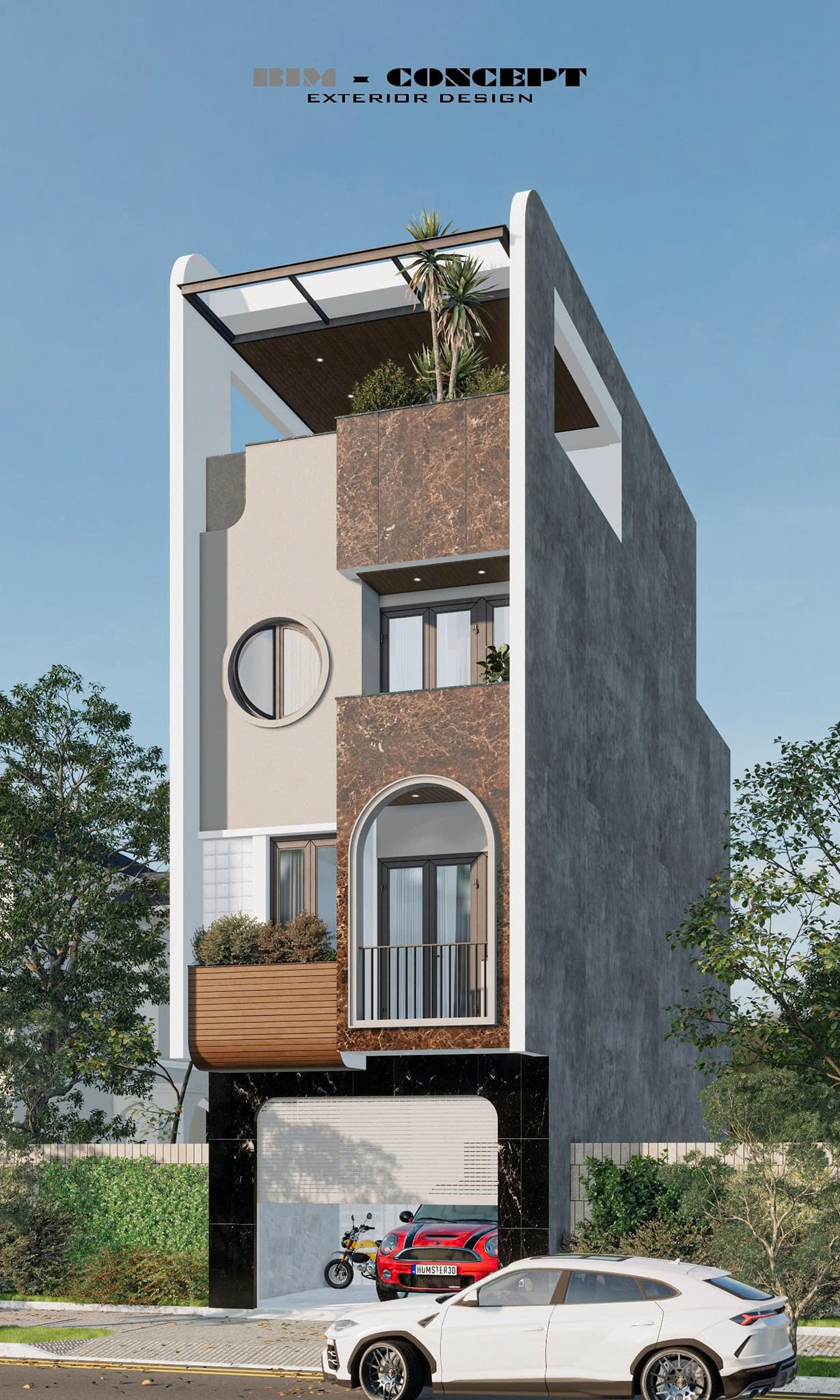 Phối cảnh tổng thể nhà phố 3 tầng thoáng đãng tự nhiên