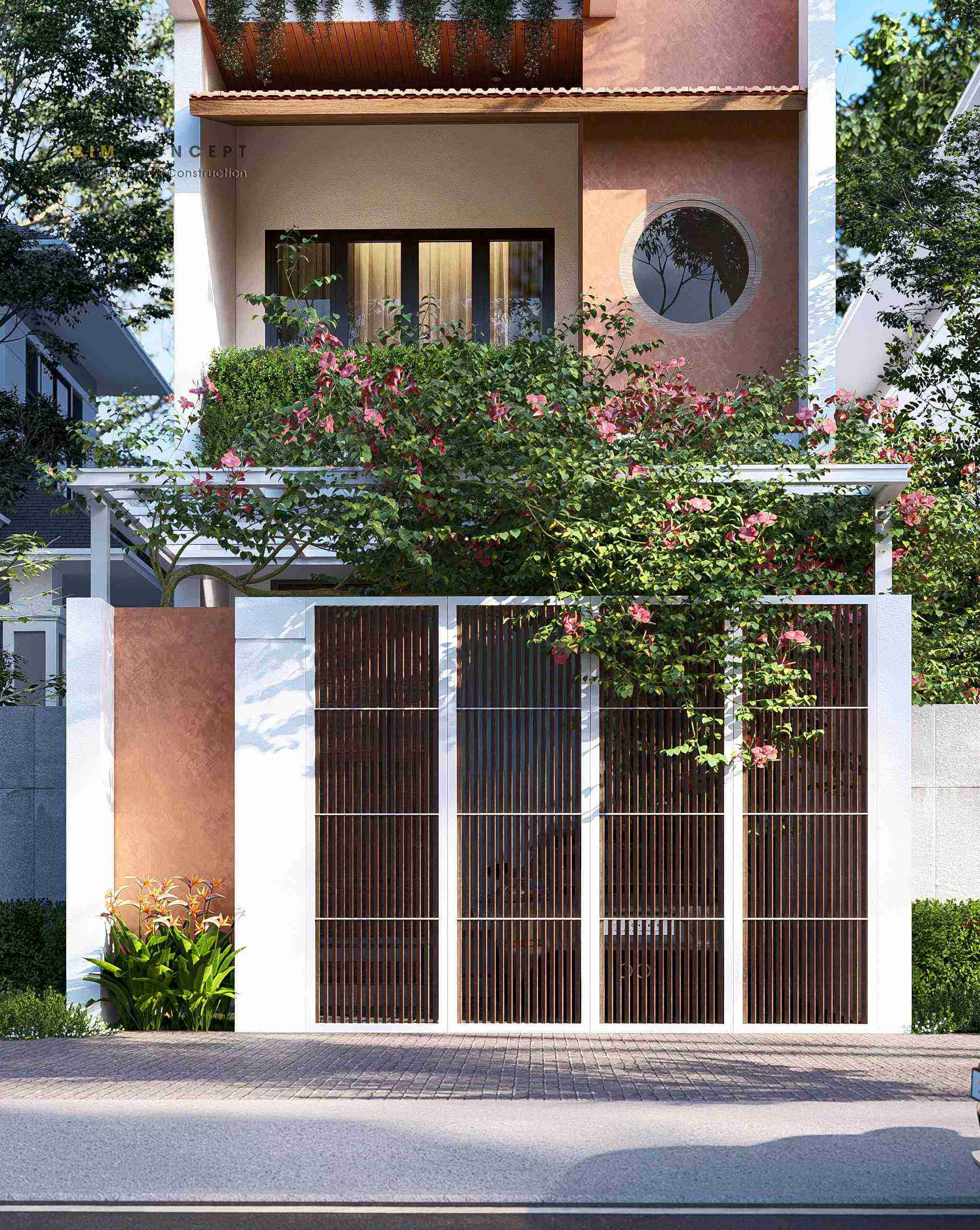 Cửa tròn phá cách tạo điểm nhấn mặt tiền