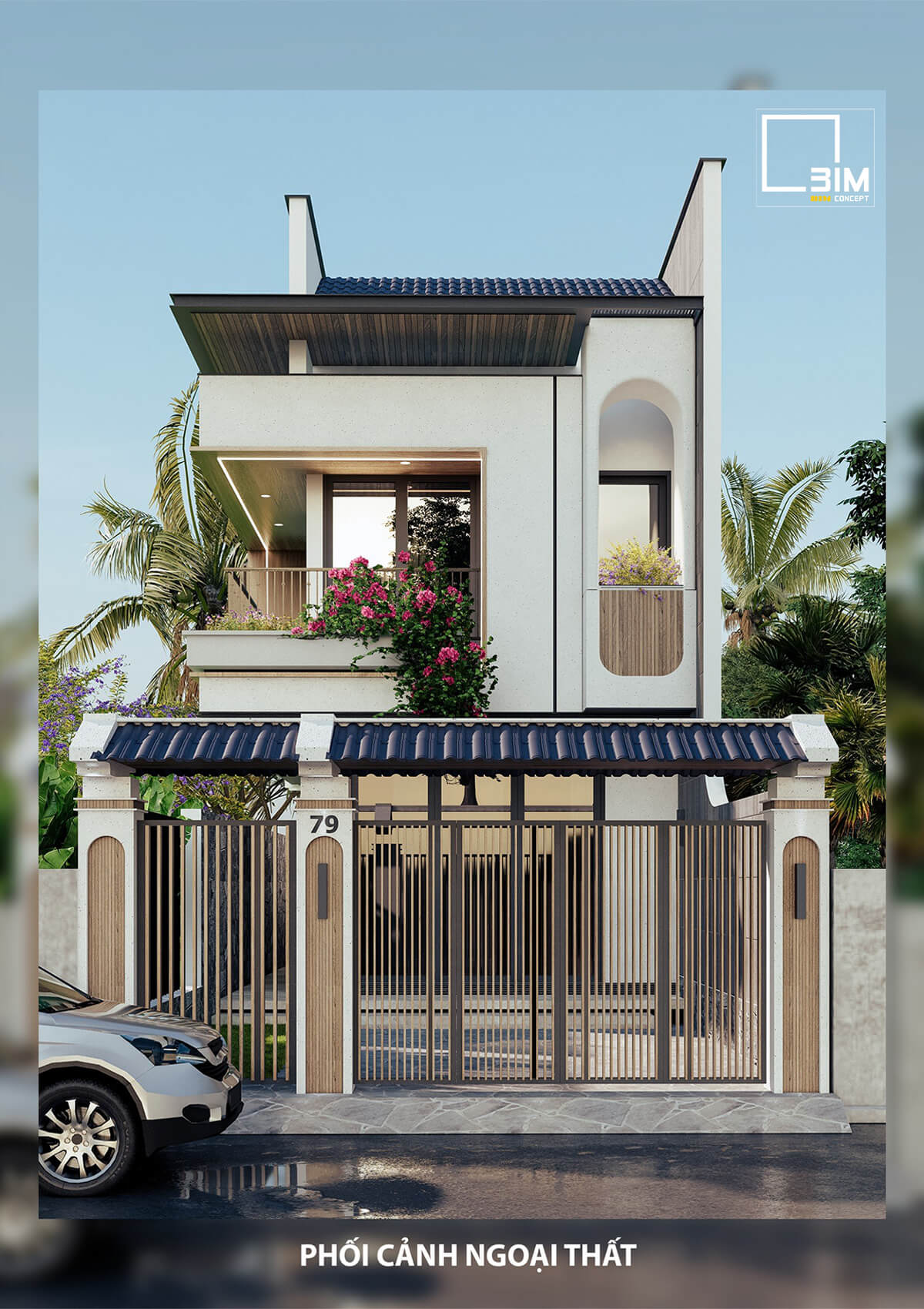 Thiết kế nhà phố 2 tầng đẹp, thoáng đãng với ban công
