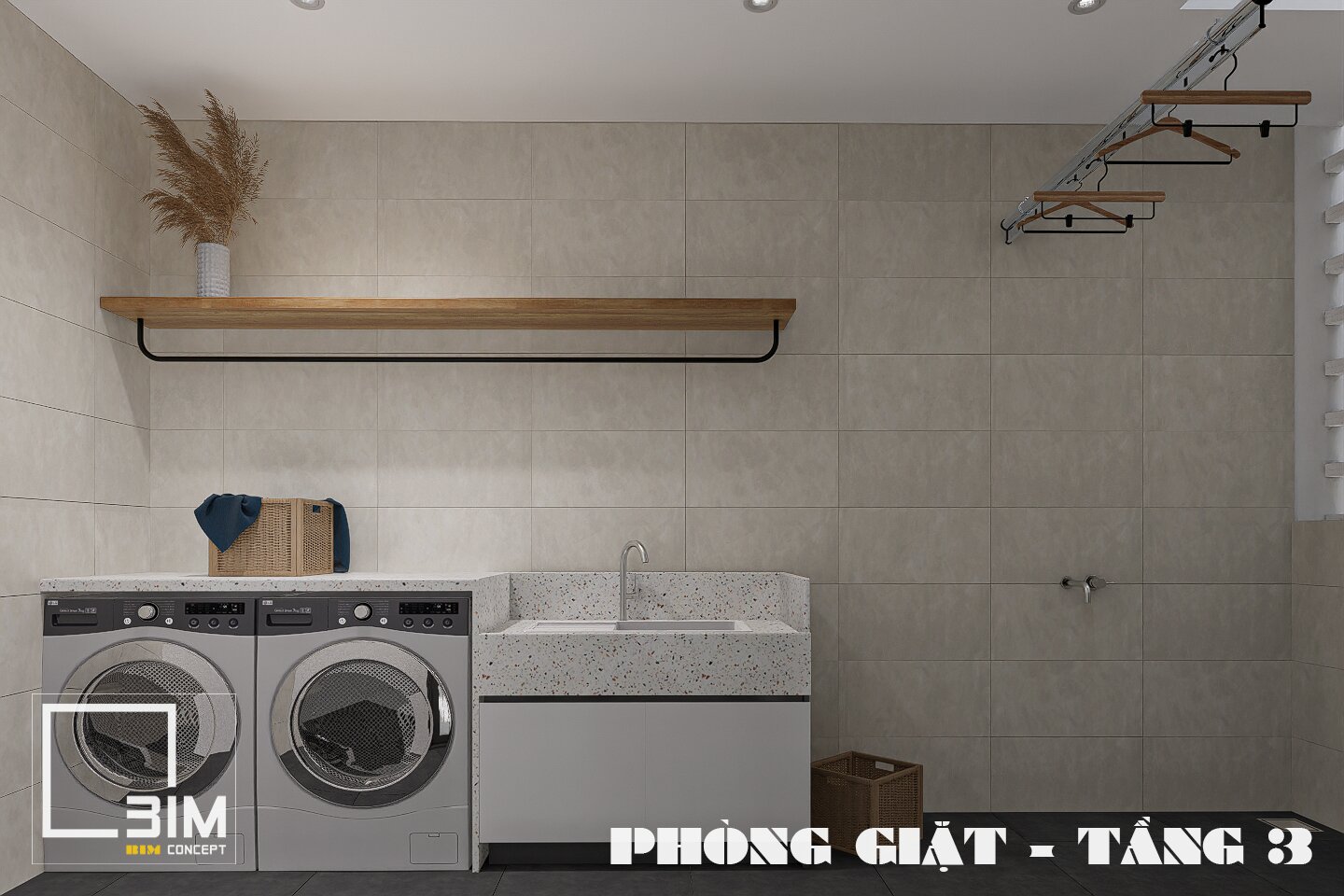 Thiết kế nội thất nhà phố tích hợp phòng giặt tiện nghi