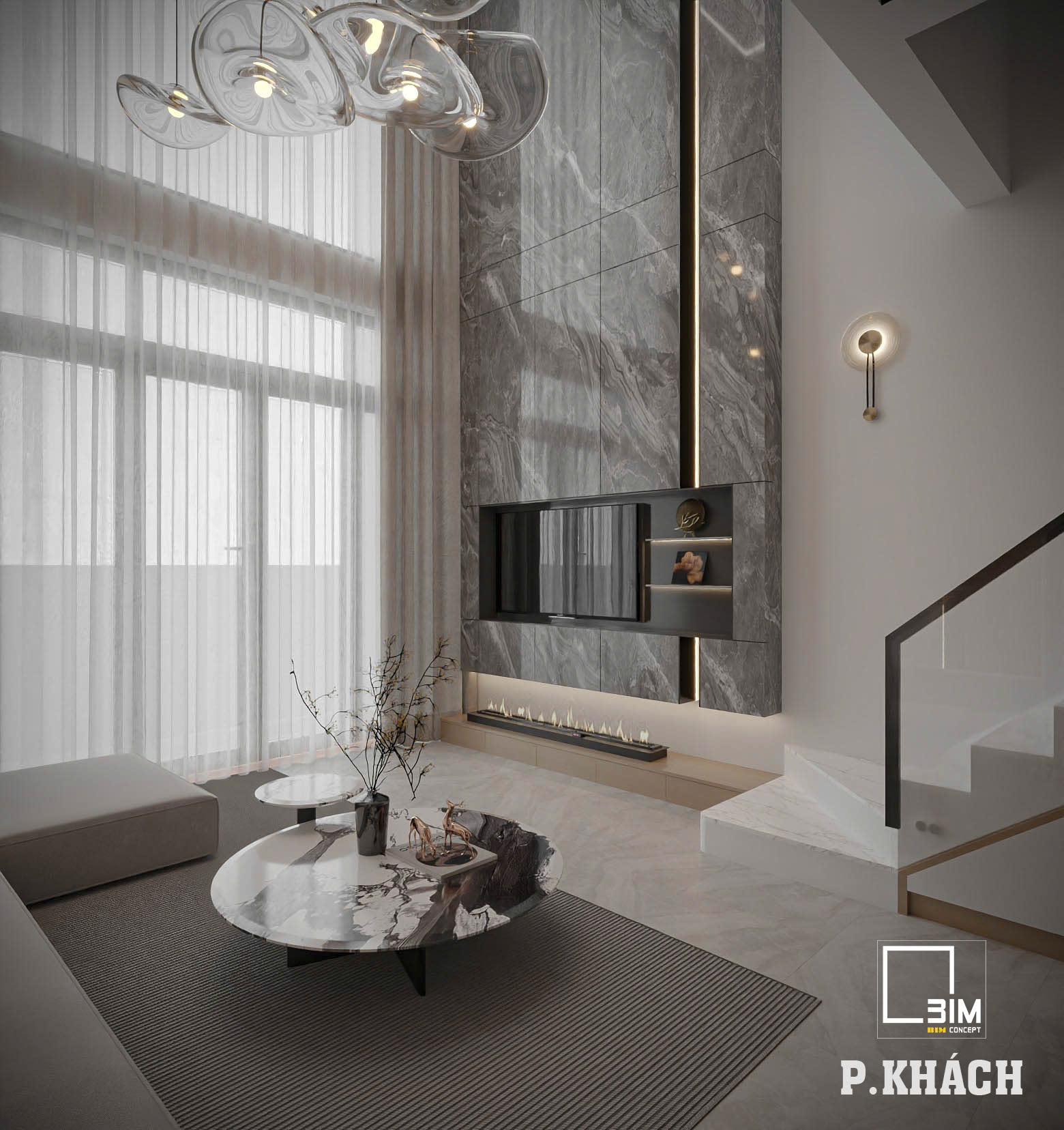 Phòng khách tinh tế với nội thất gam màu trung tính