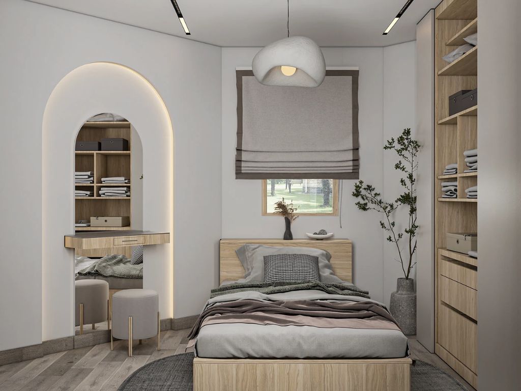 Phòng ngủ 14m2 tối giản và đầy đủ công năng