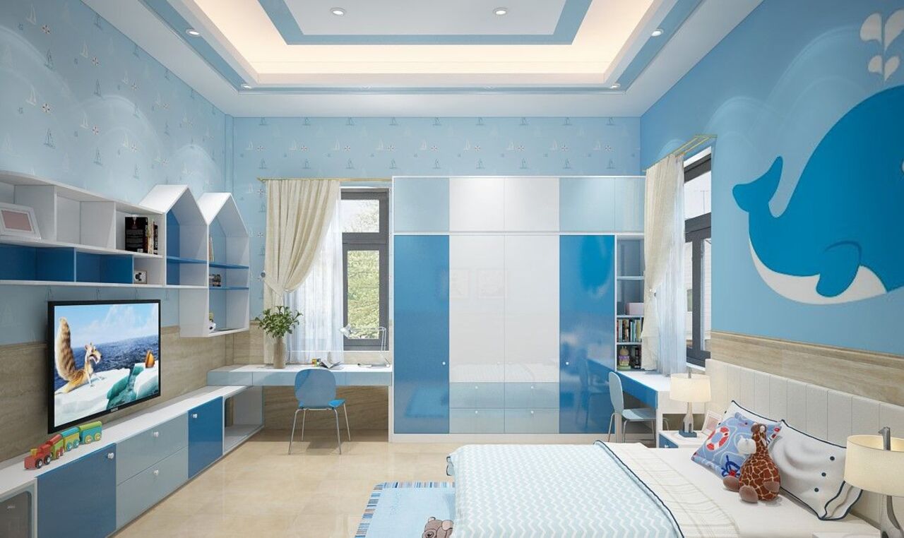 Thiết kế trần phòng ngủ bé nhỏ gọn và sinh động