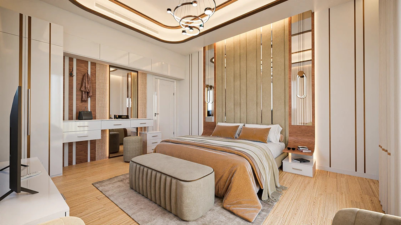 Phòng ngủ 10m2 nam tính với trần giật cấp