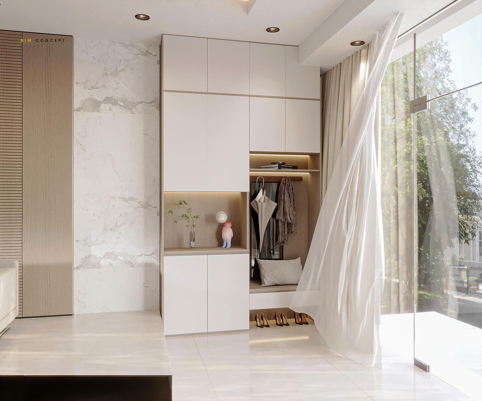 Tủ giày gỗ công nghiệp cao đụng trần