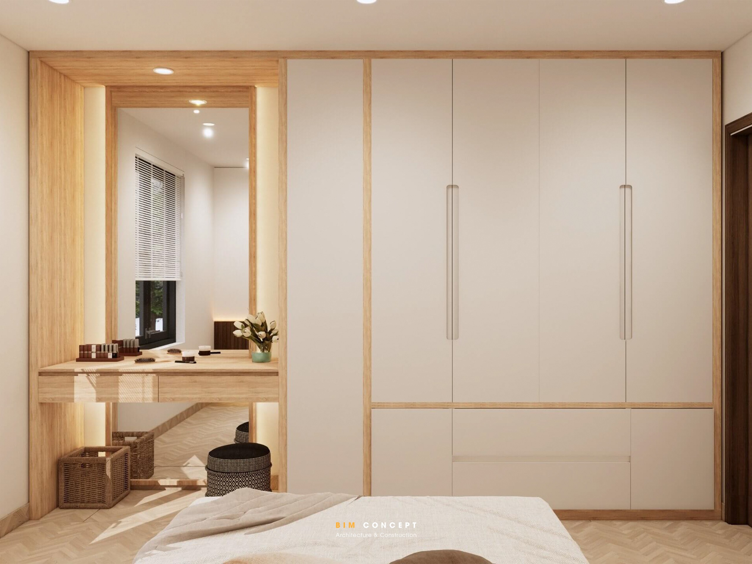 Tủ quần áo âm tường giúp phòng ngủ gọn gàng