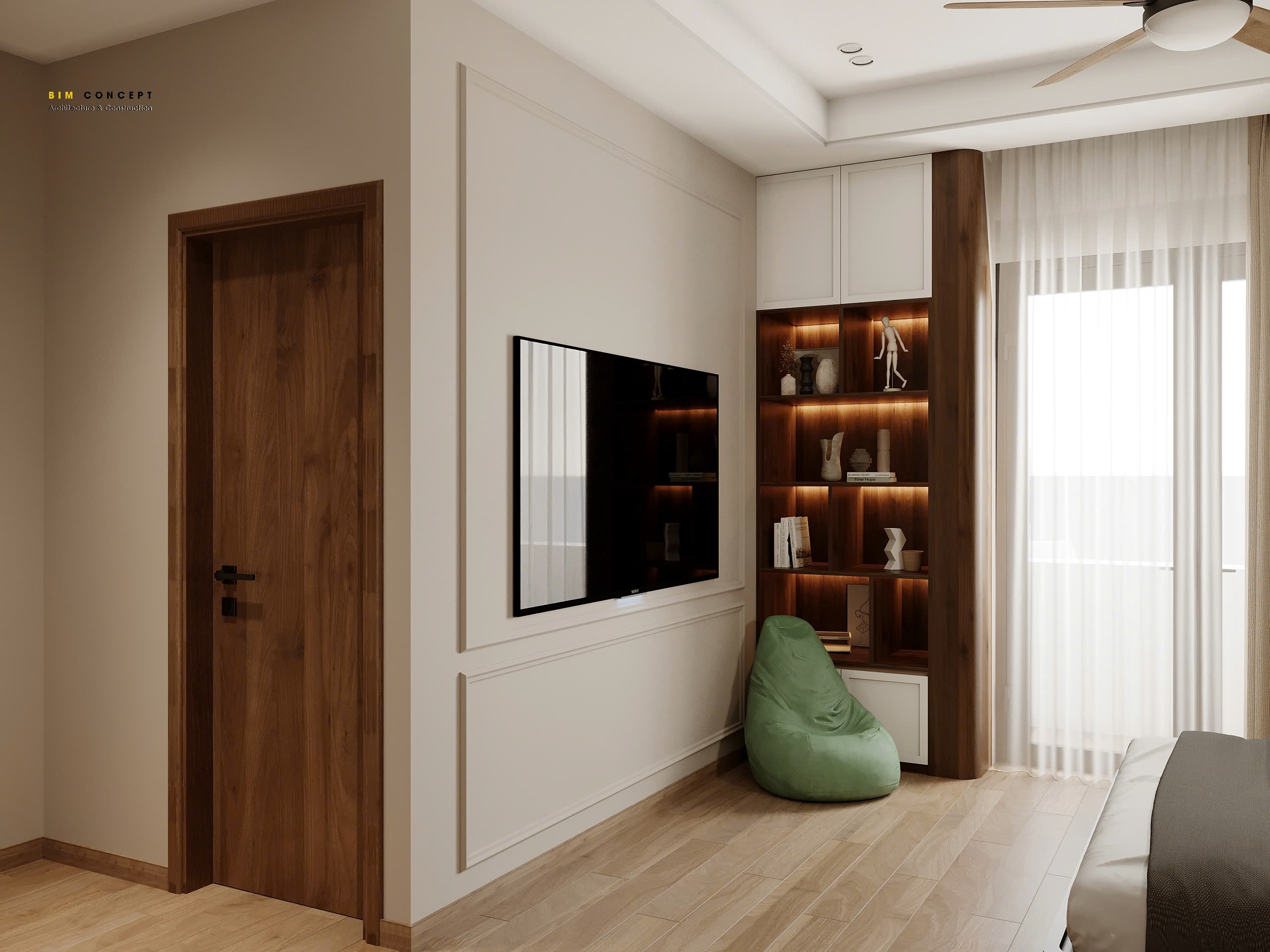 Tủ trang trí cao đụng trần gắn led