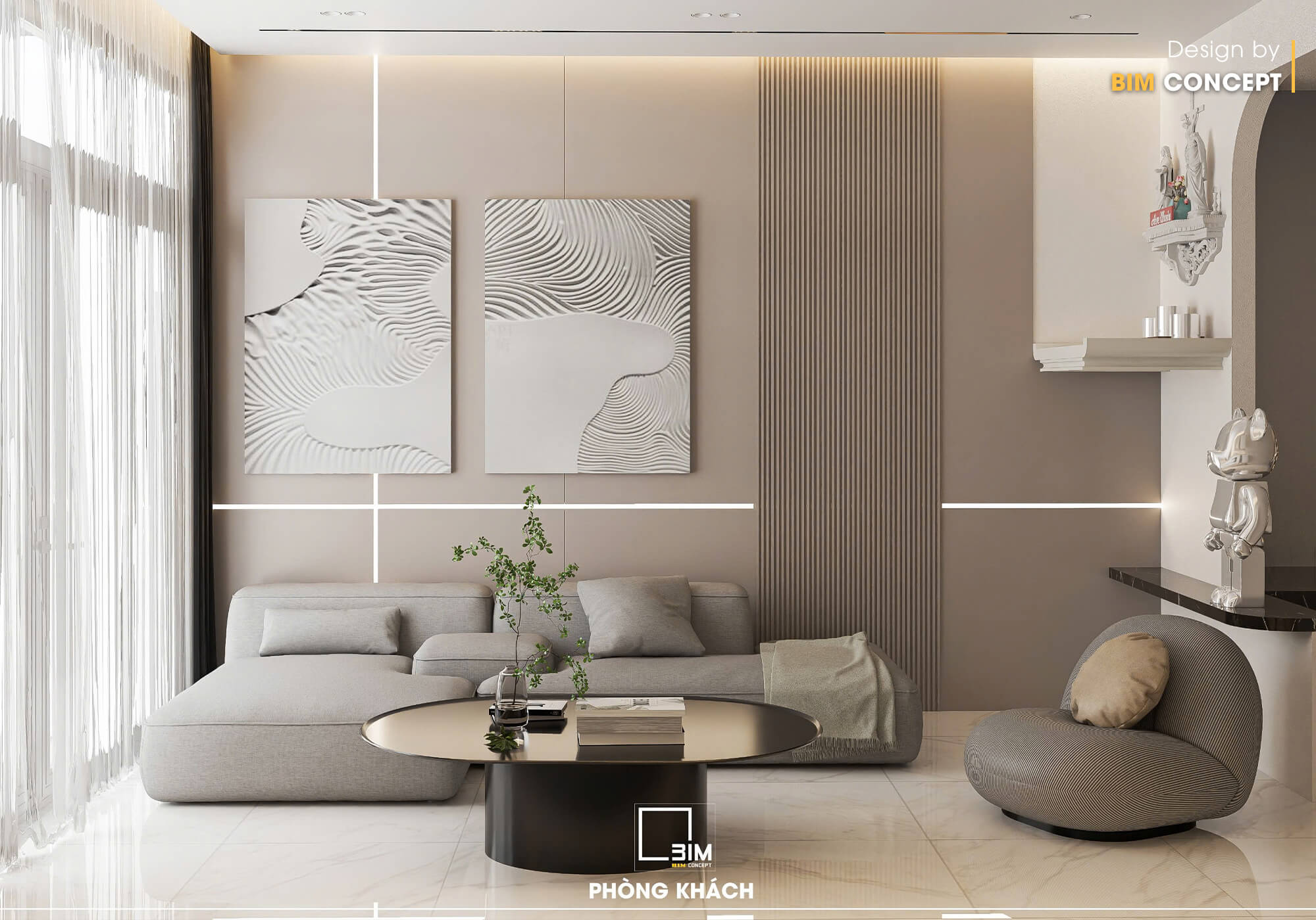 Tường ốp lam sóng tạo điểm nhấn tinh tế