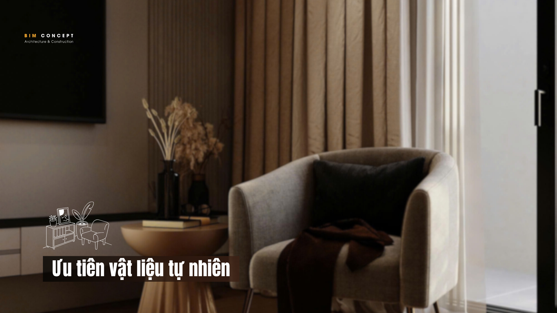 Thiết kế nội thất tối giản kết hợp vật liệu tự nhiên