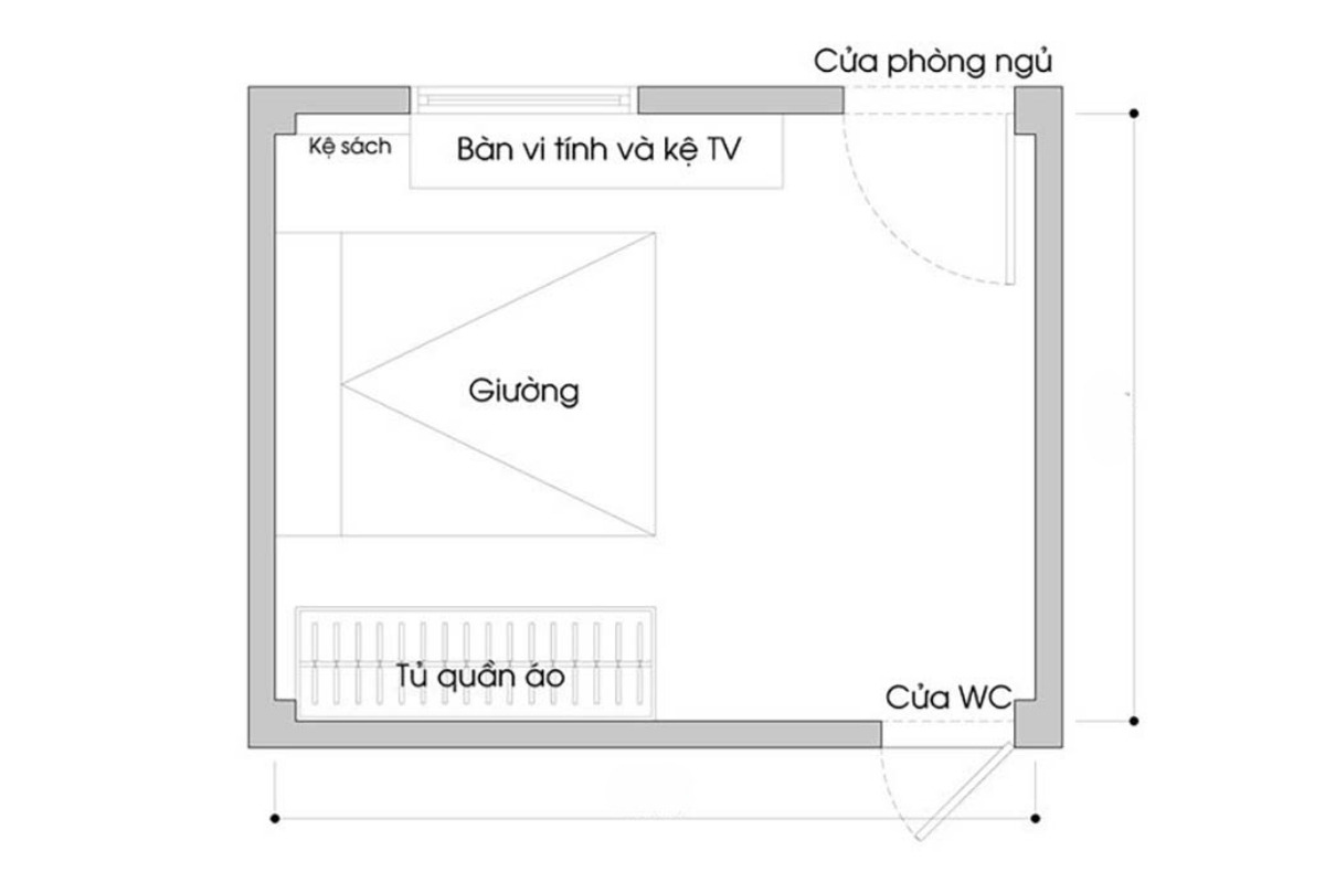 Bản vẽ thiết kế phòng ngủ 15m2 tối ưu diện tích