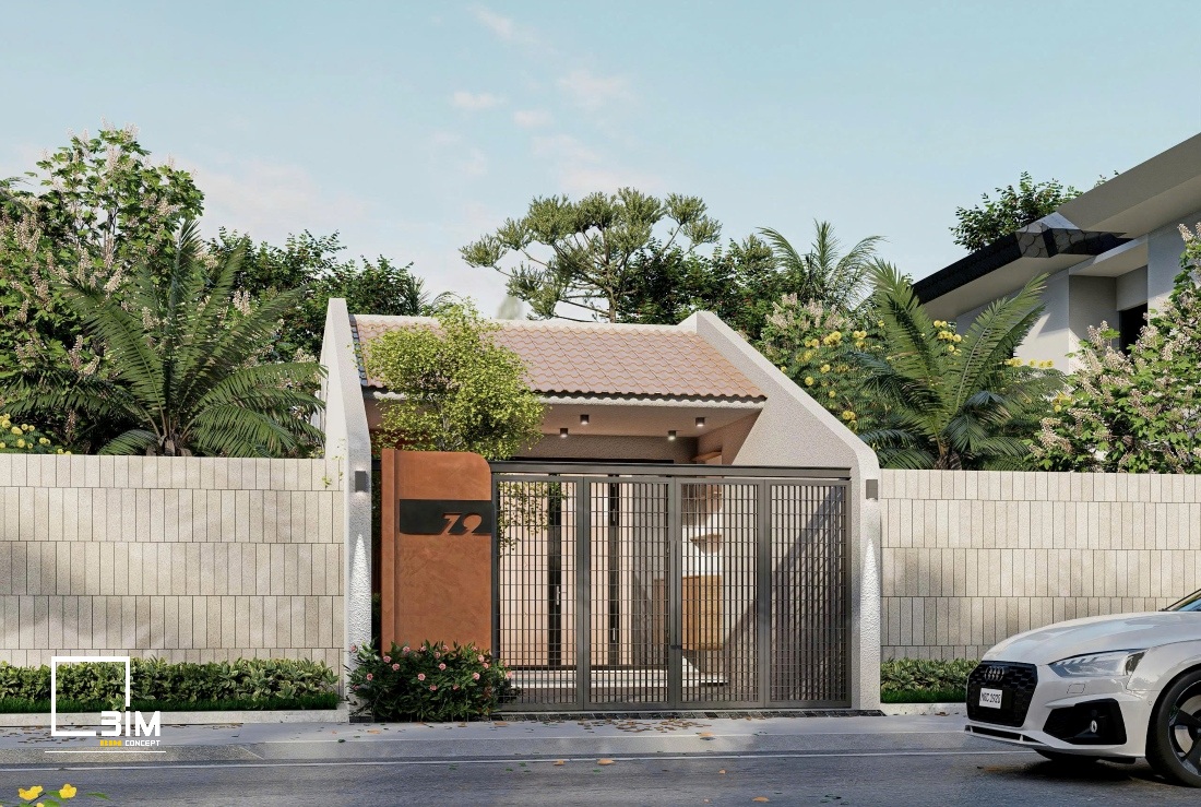 Thiết kế kiến trúc nhà cấp 4 thoáng đãng và cây xanh