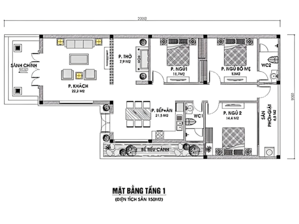 Bản vẽ nhà cấp 4 mái Nhật 150m2