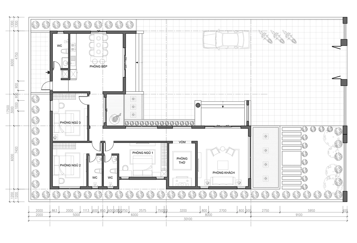 Bản vẽ nhà cấp 4 mái Nhật dạng chữ L