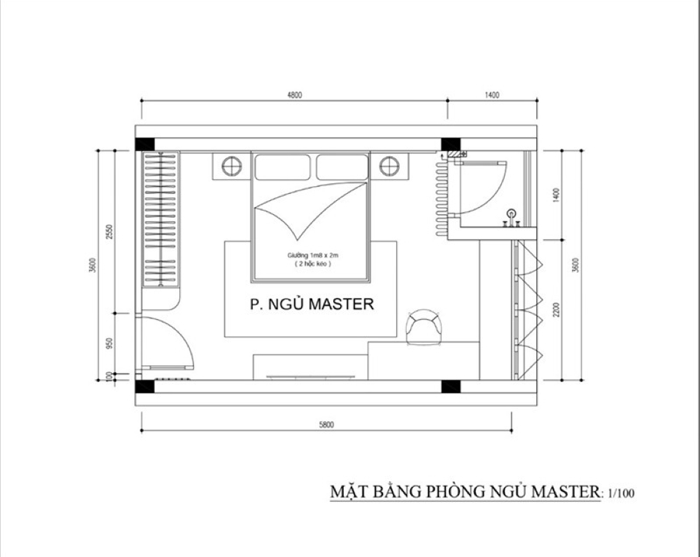 Bản vẽ phòng ngủ 20m2 hiện đại