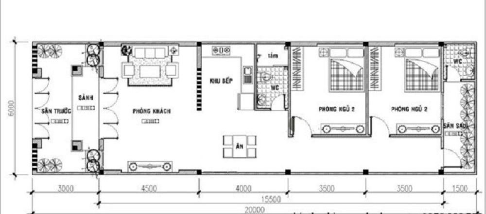 Bản vẽ thiết kế nhà cấp 4 5x20m mái bằng