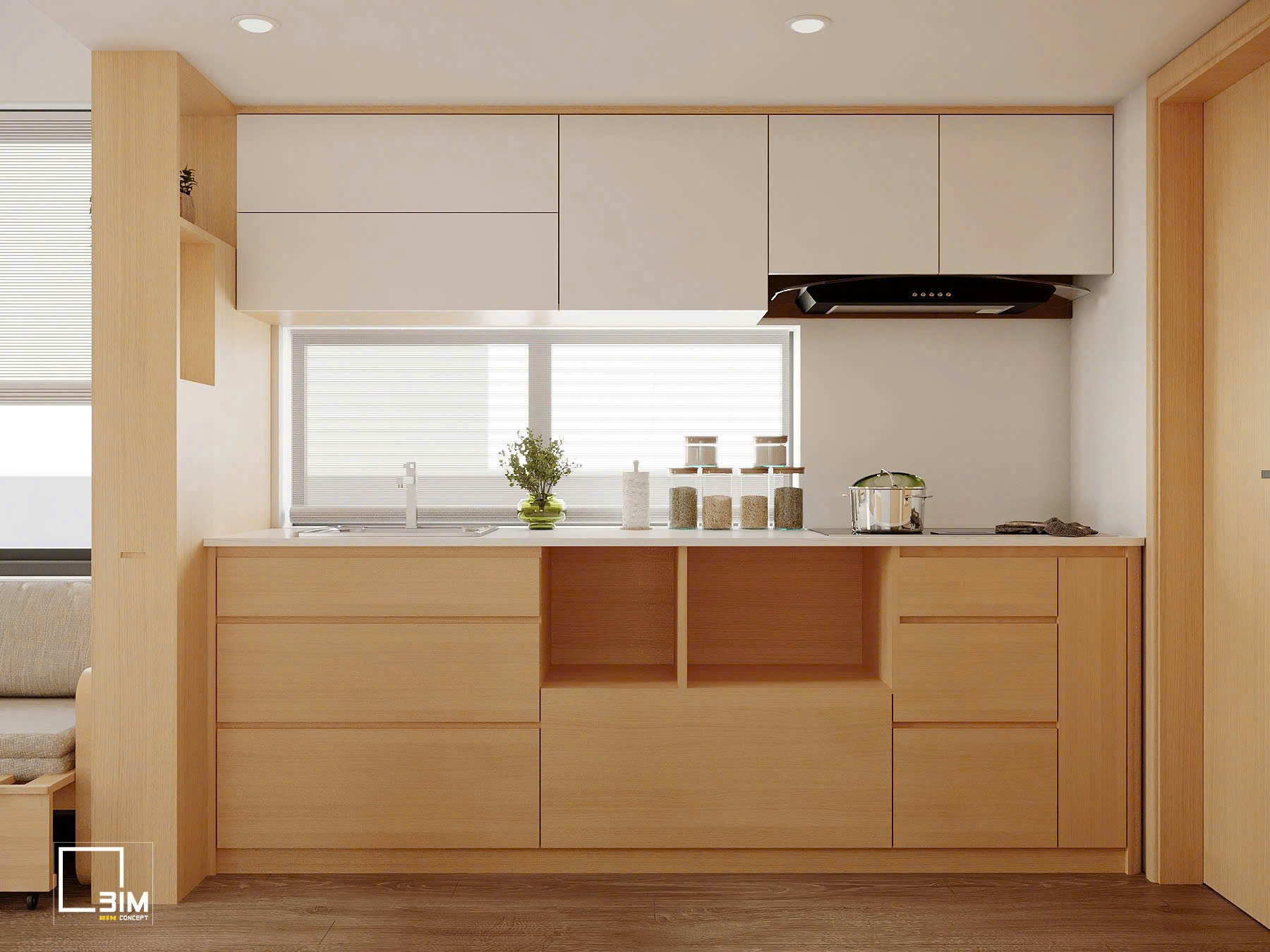 Bếp cạnh cửa sổ đón nắng, thoáng sáng và tiện nghi