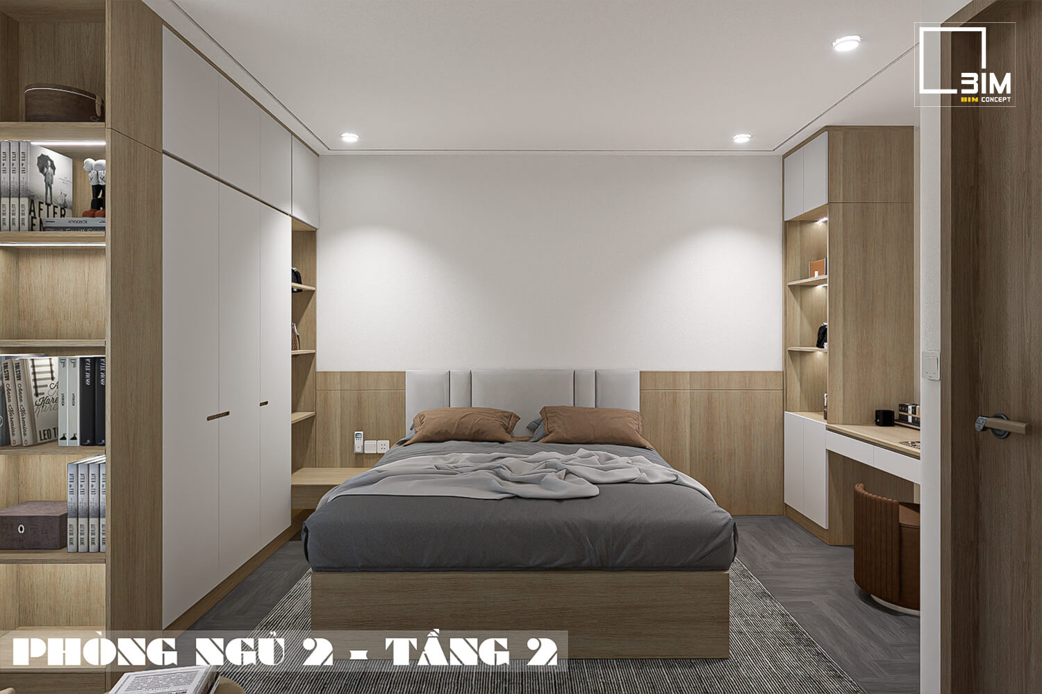 Giường ngủ, tủ quần áo, bàn trang điểm, phong cách hiện đại