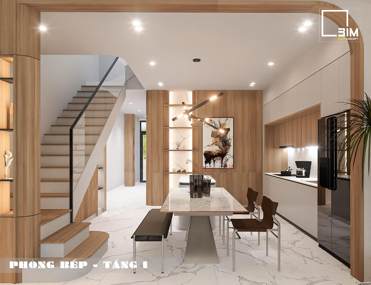 Không gian bếp hiện đại, kết hợp phòng ăn