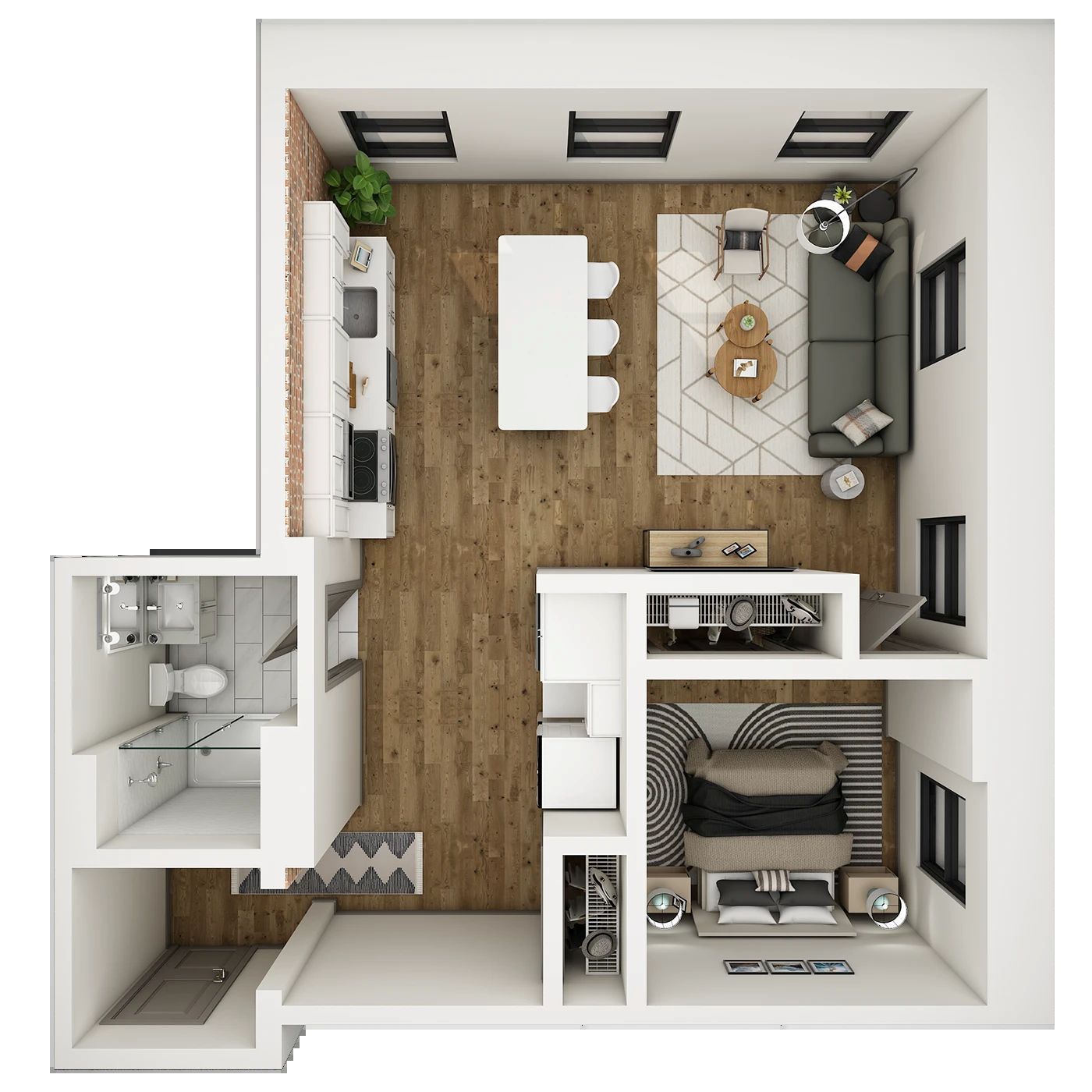 Mặt bằng thiết kế nội thất chung cư 30m2 1 phòng ngủ