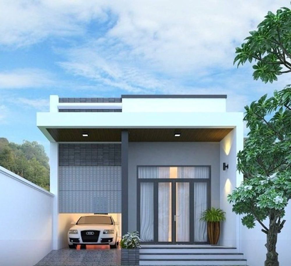 Mẫu nhà cấp 4 mái bằng có gara tiện lợi